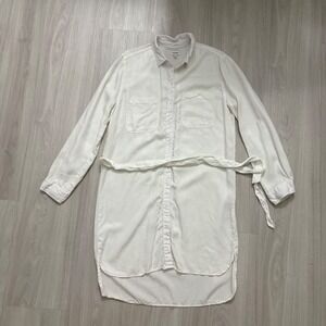 Sneak Peek Women Shirt Dress White Long Sleeve Button Up Tie Waist Size L